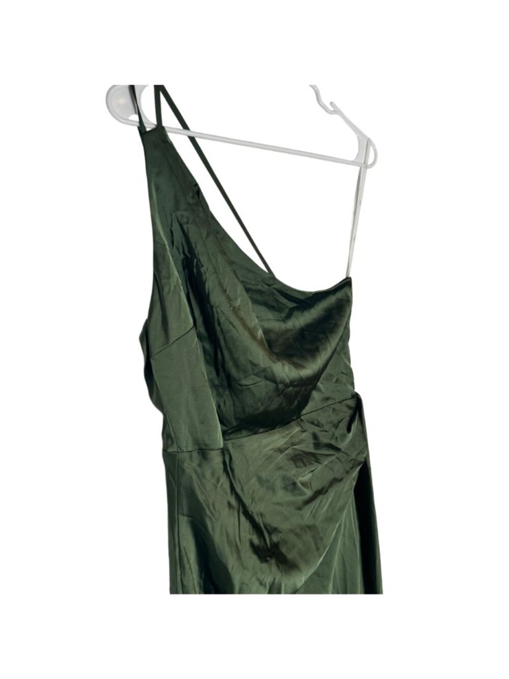 Lulus Signature Elegance Olive Green Satin One-Shoulder Maxi Dress Size M NWOT - Picture 3 of 7